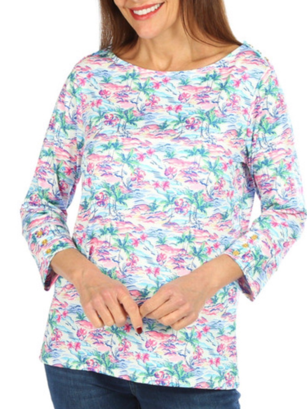 NWT Stella Parker UPF 50 Women’s Tropical Print 3/4 Sleeve Top Size M
